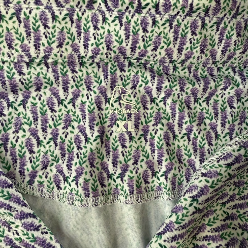 Rhoback Men's Short Sleeve Button Down Shirt in White and Purple Print - Picture 2 of 2